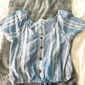 Blue and white mid drift blouse